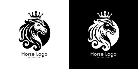 Obraz premium Logo design in the shape of a horse's head wearing a crown 