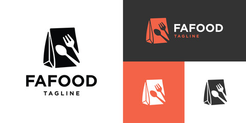 Vector design template of food packaging logo combination with spoon fork. Bag, fast food, Symbol icon EPS 10.