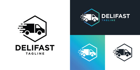 Vector design template of delivery truck logo. Fast, order, transport. Icon symbol EPS 10.