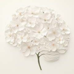 Janeiro  Branco An abstract illustration of a brain made out of delicate white flowers, representing mental health, growth, and healing for Janeiro Branco the flowers bloom gracefully, symbolizi
