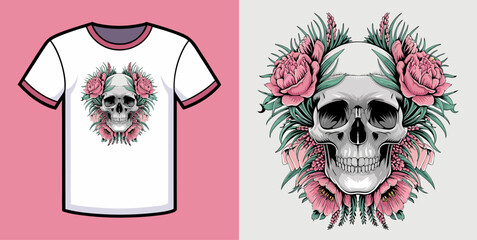 Skull in flower, Vector Illustrated T shirt design.eps