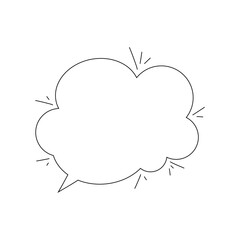 An emotional, exploding, puffing cloud bubble for speech. Black and white linear graphic illustration, vector. A decorative empty element with space for text, dialogue, and phrases. Hand-drawn 