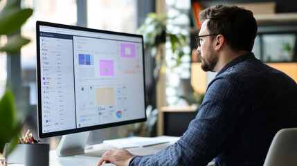 A designer presenting a prototype using a screen-sharing feature during a remote meeting