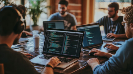 A developer collaborating with teammates on coding tasks through a remote version control system