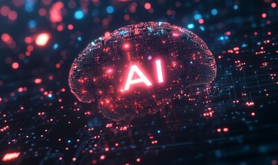 AI brain digital technology circuit board.