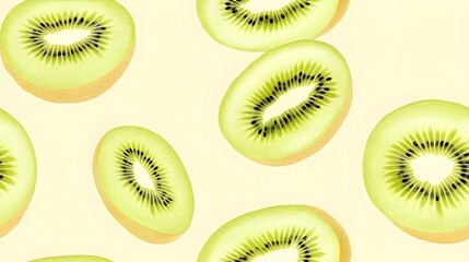 Fototapeta premium Sliced kiwi fruit on a pastel background, vibrant colors, refreshing and healthy.