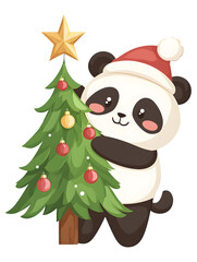 Cute Panda Decorating Christmas Tree