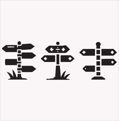 Traffic direction board sing Vector silhouette illustration icon on a white background