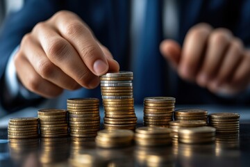 Businessman Stacking Coins in a Financial Growth Concept