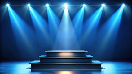 Obraz premium Stage podium with dramatic lighting scene for award ceremony on blue background