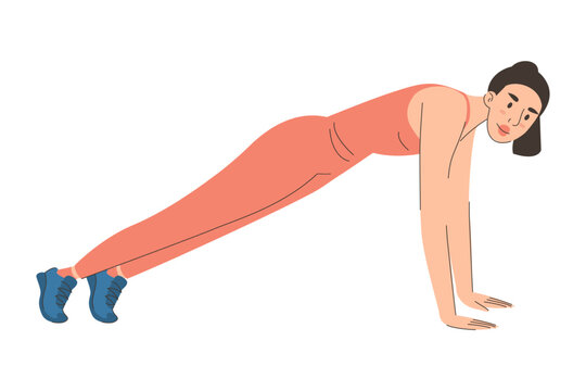 Woman doing plank exercise vector isolated. Illustration of a fitness trainer doing workout. Healthy lifestyle.