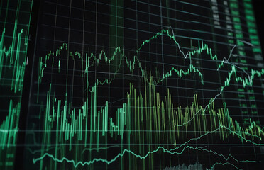 market graph showcasing green charts representing growth and success
