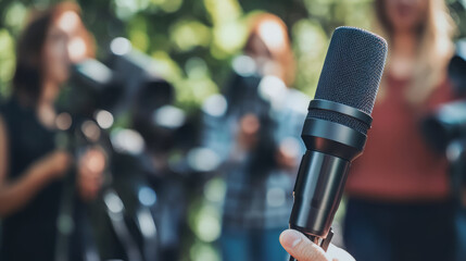 A spokesperson giving a press conference, addressing the media on behalf of a company