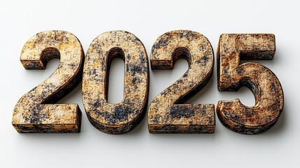 Old gold "2025" Text isolated on white background