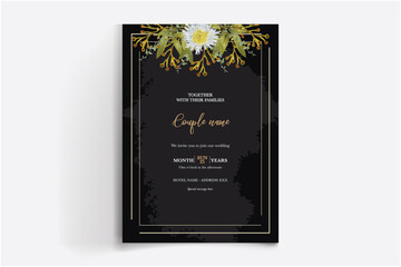 WEDDING INVITATION FRAME WITH FLOWER DECORATIONS WITH FRESH LEAVES