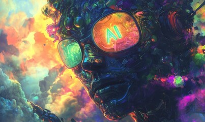 Fototapeta premium Abstract digital art of a person wearing sunglasses.