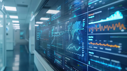 Fototapeta premium A digital dashboard showing the rise of blockchain-based wealth, with real-time updates on crypto investments, digital art sales, and DeFi platforms.