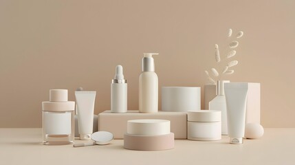 Elegant Collection of Skincare Products Set Against a Soft Background