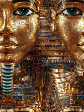 Seamless Pattern Golden Pharaoh Mask.