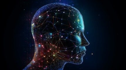 Futuristic Side Profile of Human Head with Glowing Circuits and Neural Network Patterns in a Digital Technology Design