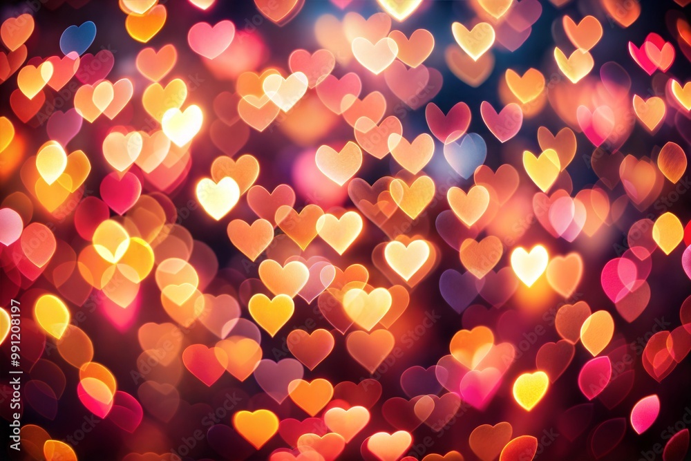 Wall mural abstract heart bokeh with blurry lights in multiple colors