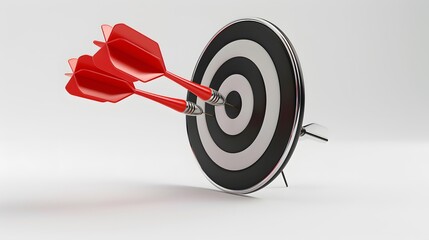 3D Illustration of Darts Hitting the Target Representing Business Goal Achievement