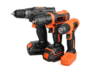 Cordless drill drivers isolated on white background.