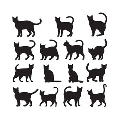 set of cat silhouette vector illustration with fully editable	
