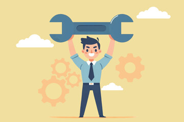 businessman holding a wrench