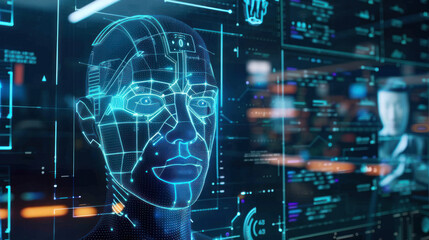 A digital platform showing advanced banking technology, with features like facial recognition, real-time fraud detection, and automated investment services.