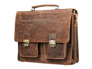 Brown leather briefcase isolated on the white background