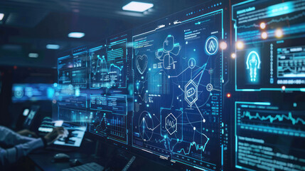 Fototapeta premium A digital platform showing real-time updates on investment opportunities across sectors like healthcare, fintech, and renewable energy.