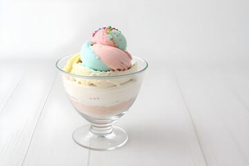 Delicious Variety of Ice Creams in Glass Cups with Colorful Decorations