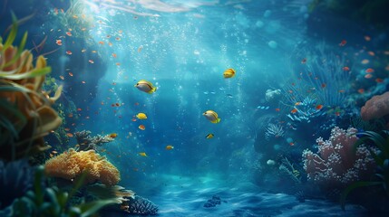 Stunning Underwater Landscape Featuring Vibrant Fish and Colorful Corals