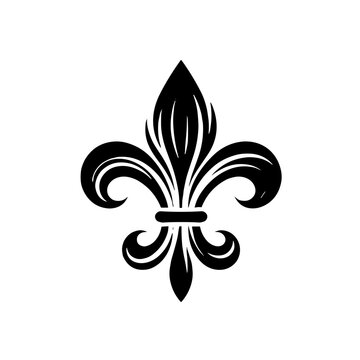A black and white silhouette of fleur de lis, vector, minimalist art style, stroke lines for an abstract look, transparent background