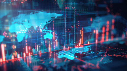 Fototapeta premium A digital platform showing the flow of global wealth through investments, trade, and international finance markets.