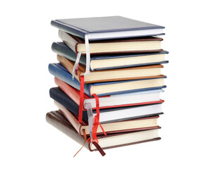 Stack of diaries or books with colorful covers on white background