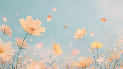 A tranquil and minimalist 'hoa hoa hoa season,' with soft pastel shades of pink and green.