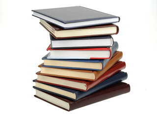 Stack of diaries or books with colorful covers on white background