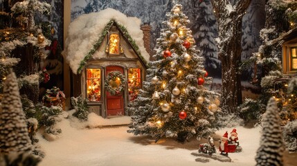 Christmas tree scene in a woodland setting