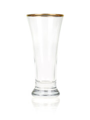 Empty beer glass on white background.