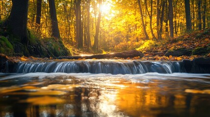 Obraz premium Calm Stream Flowing Through a Peaceful Forest with Gentle Ripples