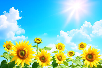 Obraz premium background with a field of sunflowers under a bright blue sky
