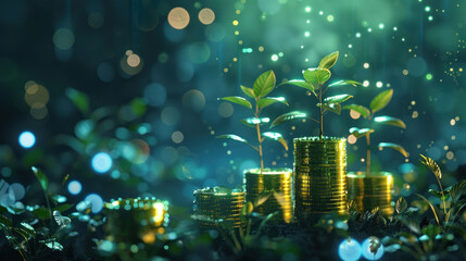 A digital representation of wealth and success, with a financial portfolio showing growing returns from diverse investments.