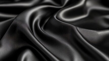 Fototapeta premium Close up of smooth black silk fabric with folds and shadows evoking a sense of luxury and elegance