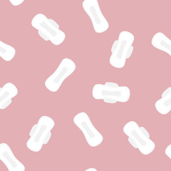 Seamless pattern with sanitary pads. Feminine hygiene. Personal hygiene item for menstruation. Texture with female pad. Wallpaper, design template.