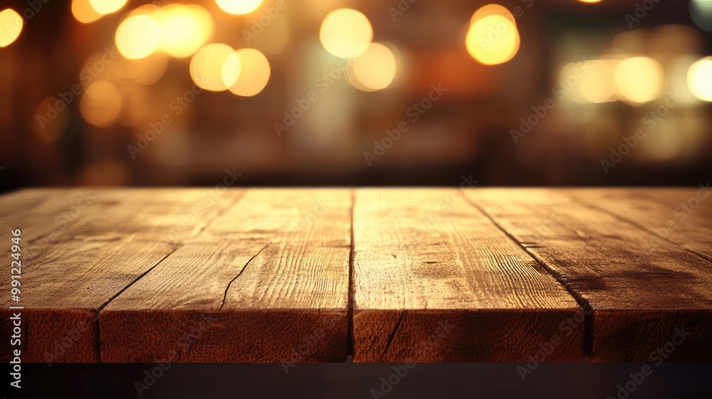 Wall mural wooden table with a blurred bokeh background ideal for product display montages featuring an out of 