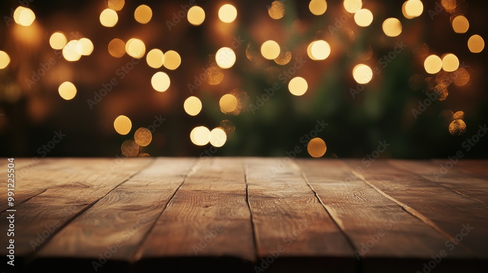 Wall mural wooden table with a blurred bokeh background ideal for product display montages featuring an out of 