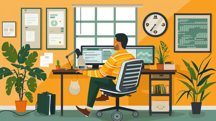 A disabled professional working from home, using accessible technology and ergonomic tools to create a comfortable and productive remote work environment.