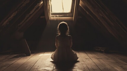 Child offers a prayer in the attic space of a home